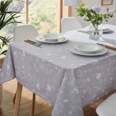 Catherine Lansfield Meadowsweet Floral Wipeable Table Cloth - White Grey
