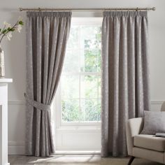 Bird Trail Jacquard Fully Lined Tape Top Curtains - Grey