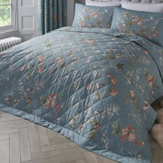 Farah Floral Quilted Bedspread - Duck Egg Blue