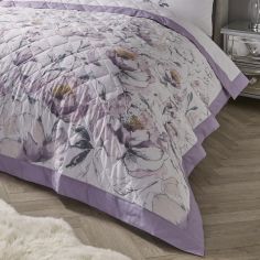 Peony Floral Quilted Bedspread - Amethyst Purple