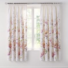 Peony Floral Fully Lined Tape Top Curtains - Pink