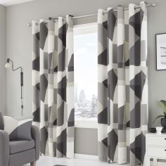 Geometra Fully Lined Eyelet Curtains - Charcoal Grey