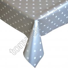 Polkadot Silver and White Plastic Tablecloth Wipe Clean Pvc Vinyl