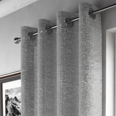 Glitter Sparkle Ring Top Voile Curtain Panel - Silver