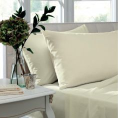 Catherine Lansfield Pair of Non Iron Percale Combed Polycotton Standard Pillowcases - Cream