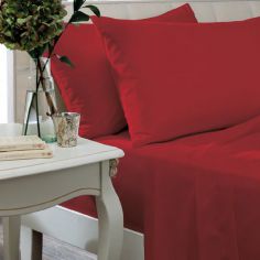 Catherine Lansfield Non Iron Percale Combed Polycotton Flat Sheet - Red