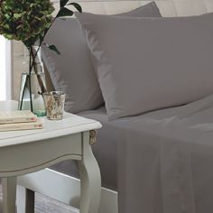 Catherine Lansfield Non Iron Percale Combed Polycotton Flat Sheet - Grey