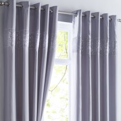 Shimmer Sequin Fully Lined Ring Top Curtains - Silver Grey