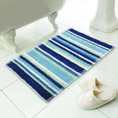 Luxury Chenille Soft Microstripe Bath Mat/Rug - Blue