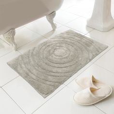 Luxury 100% Cotton Circles Design Bath Mat/Rug - Taupe Natural