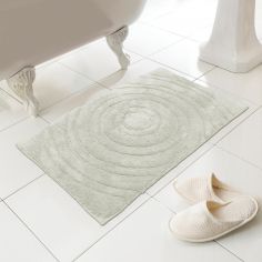 Luxury 100% Cotton Circles Design Bath Mat/Rug - Ivory Cream