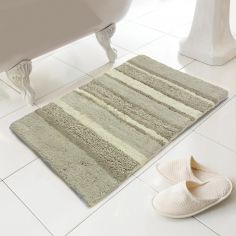 Luxury 100% Cotton Tonal Stripe Bath Mat/Rug - Natural