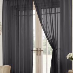 Lucy Eyelet Ring Top Pair of Voile Curtains - Black