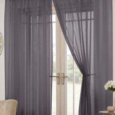 Lucy Eyelet Ring Top Pair of Voile Curtains - Silver Grey