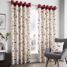 Beechwood Leaf Fully Lined Eyelet Curtains - Red