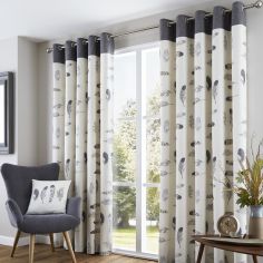 Idaho Feather Fully Lined Eyelet Curtains - Charcoal Grey