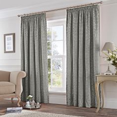 Cotton Rich Jacquard Fully Lined Tape Top Curtains - Silver Grey