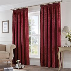 Cotton Rich Jacquard Fully Lined Tape Top Curtains - Burgundy Red