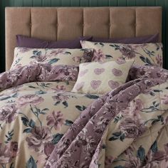 Catherine Lansfield Painted Floral Reversible Duvet Cover Set - Plum Purple