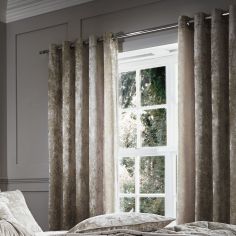 Catherine Lansfield Luxury Crushed Velvet Fully Lined Eyelet Curtains - Natural Cream