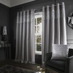 Catherine Lansfield Glitzy Sequin Fully Lined Eyelet Curtains - Silver Grey