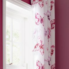 Catherine Lansfield Butterfly Pink Fully Lined Eyelet Curtains
