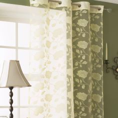 Mia Floral Eyelet Voile Curtain Panel - Cream