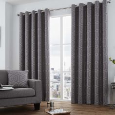 Camberwell Geometric Fully Lined Eyelet Curtains - Graphite