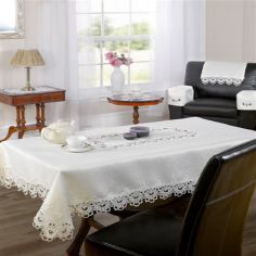 Macrame Lace Edged Tablecloth - Cream