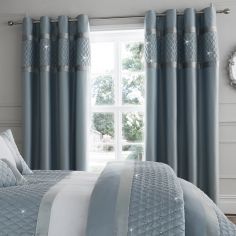 Catherine Lansfield Sequin Cluster Fully Lined Eyelet Curtains - Duck Egg Blue