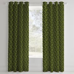 Catherine Lansfield Neon Football Fully Lined Eyelet Curtains - Yellow