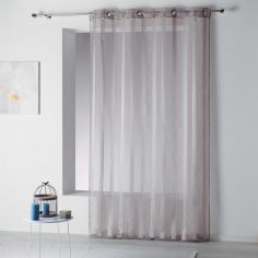 Bandas Eyelet Voile Curtain Panel with Vertical Stripes - Hazelnut Natural