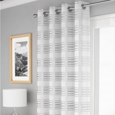 Leon Stripe Voile Curtain Panel - White