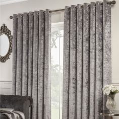 Crushed Velvet Self-Lined Blackout Ring Top Curtains - Silver Grey
