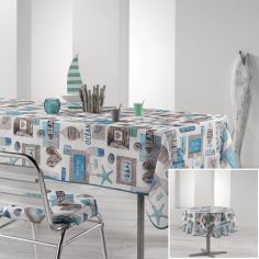 Oceany Nautical Printed Tablecloth - Blue & Natural