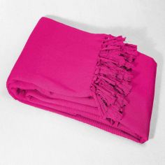 Lana Woven Cotton Throw with Fringe - Fuchsia Pink