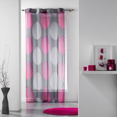 Tempo Eyelet Voile Curtain Panel with Circle Print - Grey & Pink