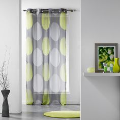 Tempo Eyelet Voile Curtain Panel with Circle Print - Grey & Lime Green