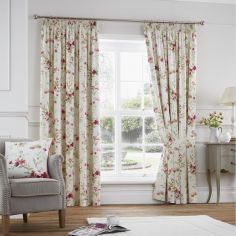Jeannie Floral Trail Fully Lined Tape Top Curtains - Red