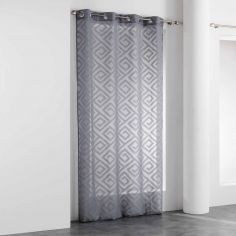 Ilyo Jacquard Geometric Eyelet Voile Curtain Panel - Grey