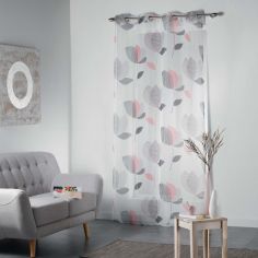 Mylae Floral Eyelet Voile Curtain Panel - Grey & Pink