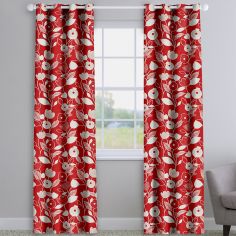 Nordic Flowers Scarlet Red Made To Measure Curtains