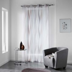 Ondulys Striped Eyelet Voile Curtain Panel - Beige & Cream
