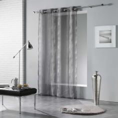Rainbow Stripes Eyelet Voile Curtain Panel - Charcoal Grey