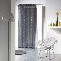 Silver Swirls Eyelet Voile Curtain Panel - Charcoal Grey