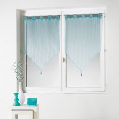 Cristally Pair Of Striped Silver Thread Tassel Voile Blinds With  Tab Top - Sky Blue