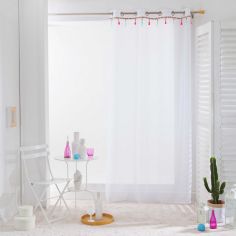 Folisea Fancy Strip Voile Curtain Panel with Eyelet Top - White