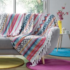 Waxy Multicoloured Flannel Throw with Fringe