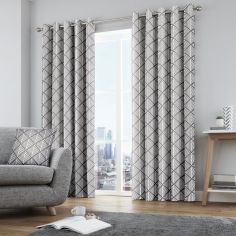 Brooklyn Geometric Fully Lined Eyelet Curtains - Grey