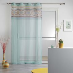 Luisa Geometric Eyelet Voile Curtain Panel - Mint Blue